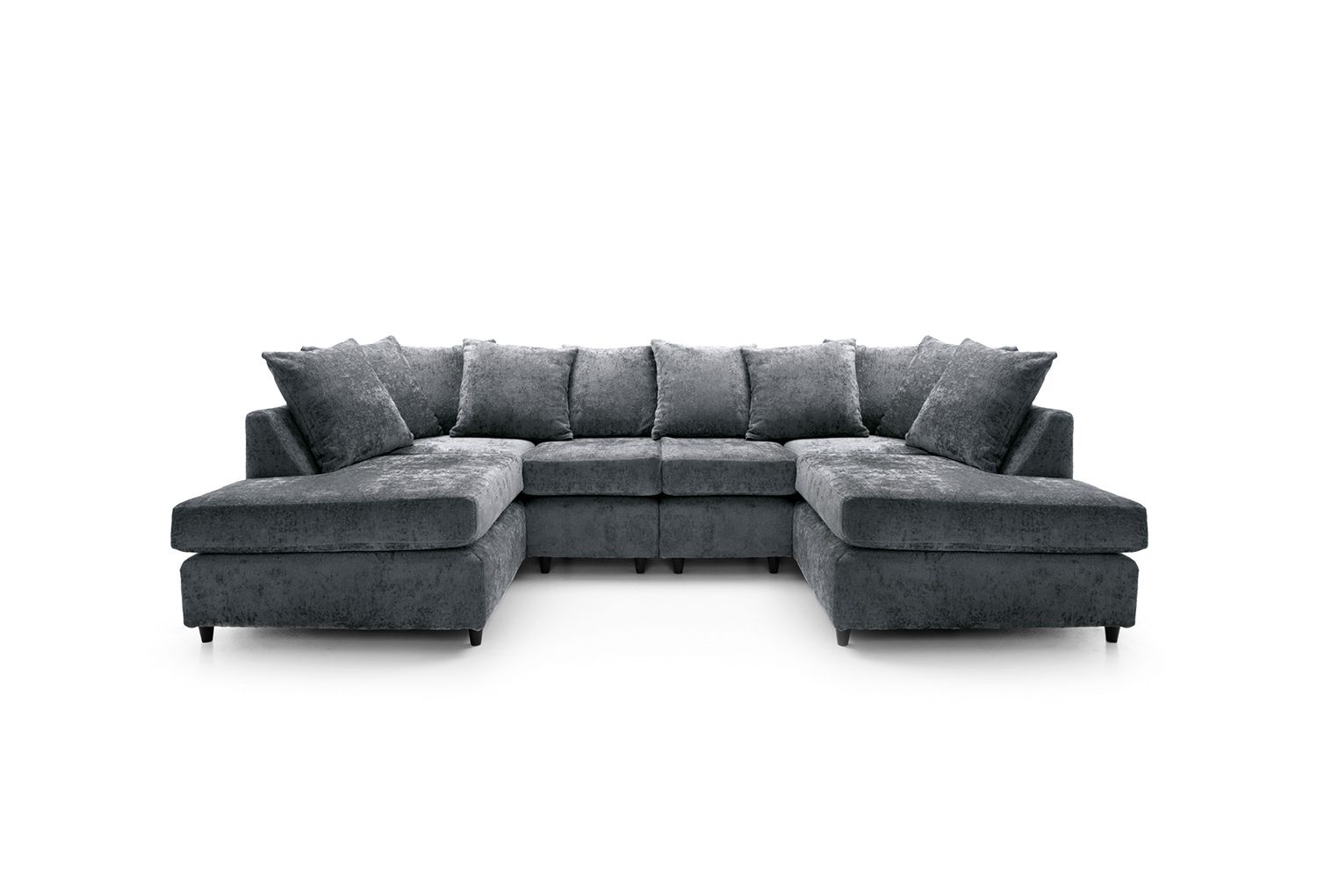 Furnish UK modern u shaped couch for living room in dark grey fabric with plush cushions