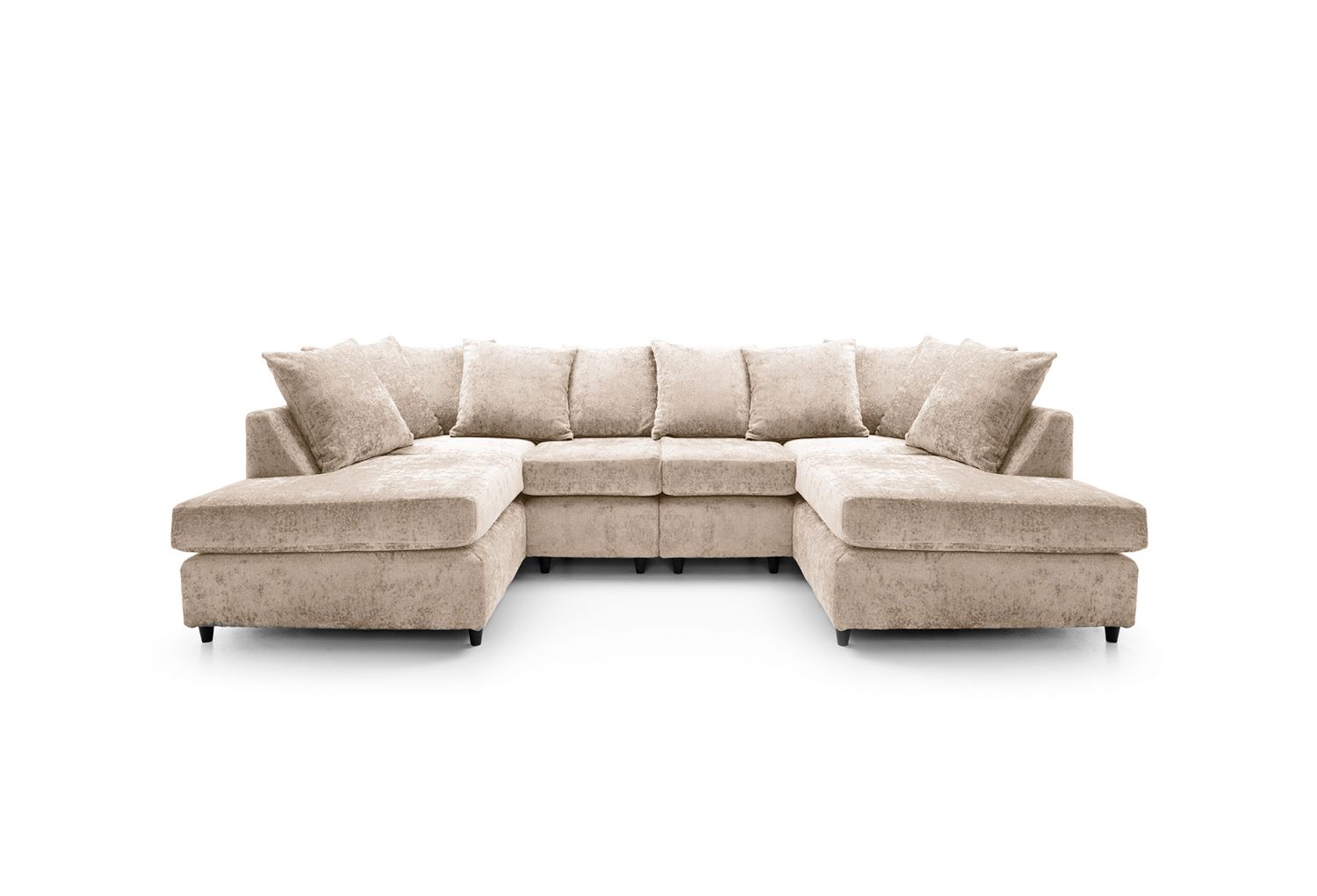 Furnish UK beige U shaped sofa for living room with soft cushions and modern design