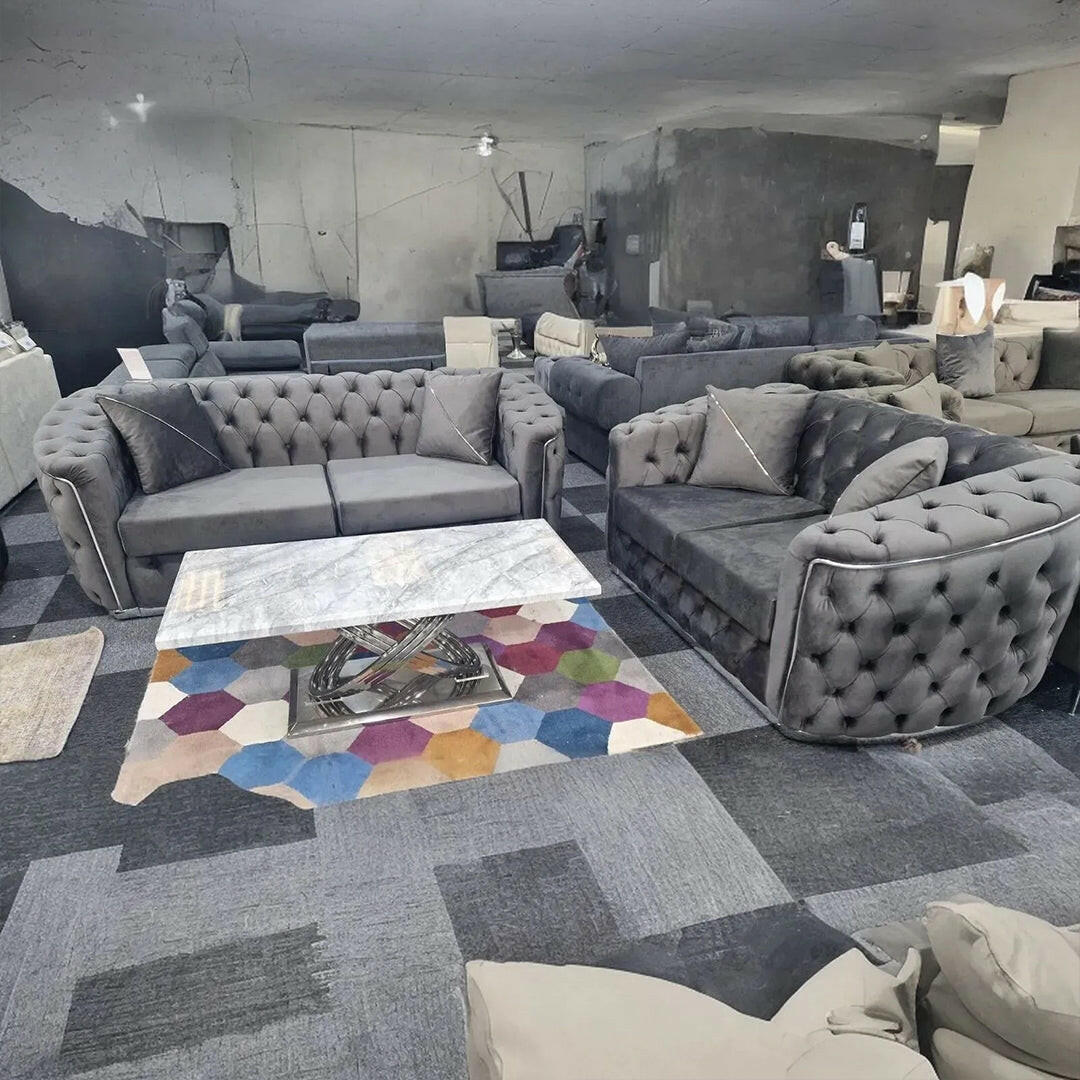 TORONTO CHESTERFIELD SOFA 3+2 GREY & SILVER