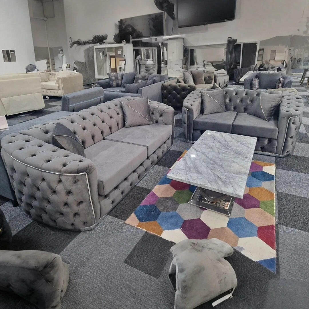 TORONTO CHESTERFIELD SOFA 3+2 GREY & SILVER