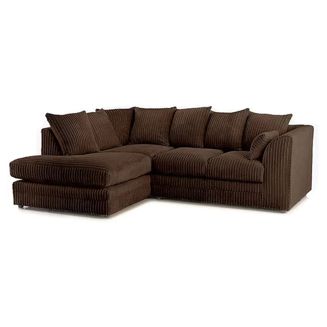 DYLAN FABRIC CORNER SOFA GREY | SOFT JUMBO CORD 3-4 SEATER CORNER SOFA