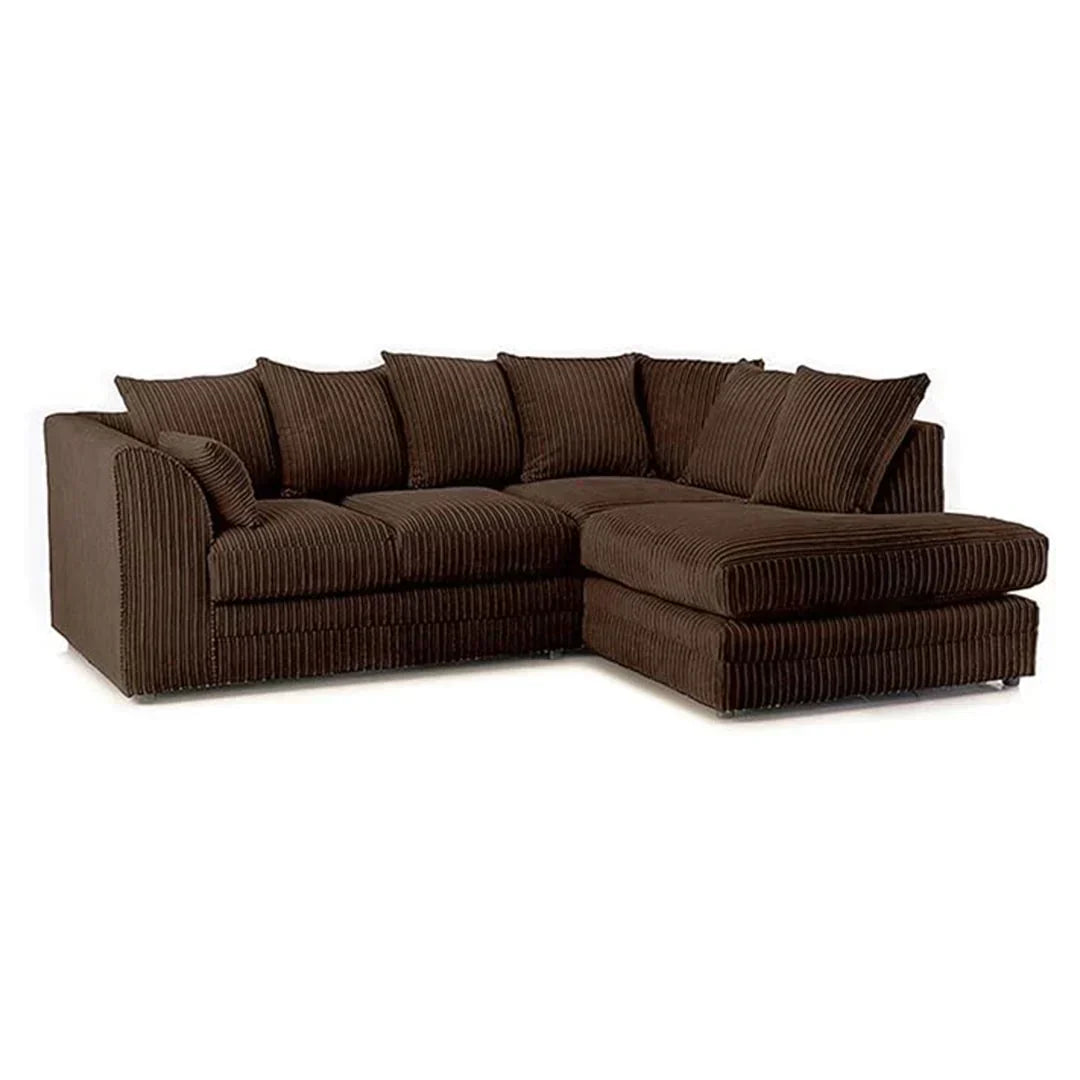 DYLAN FABRIC CORNER SOFA GREY | SOFT JUMBO CORD 3-4 SEATER CORNER SOFA