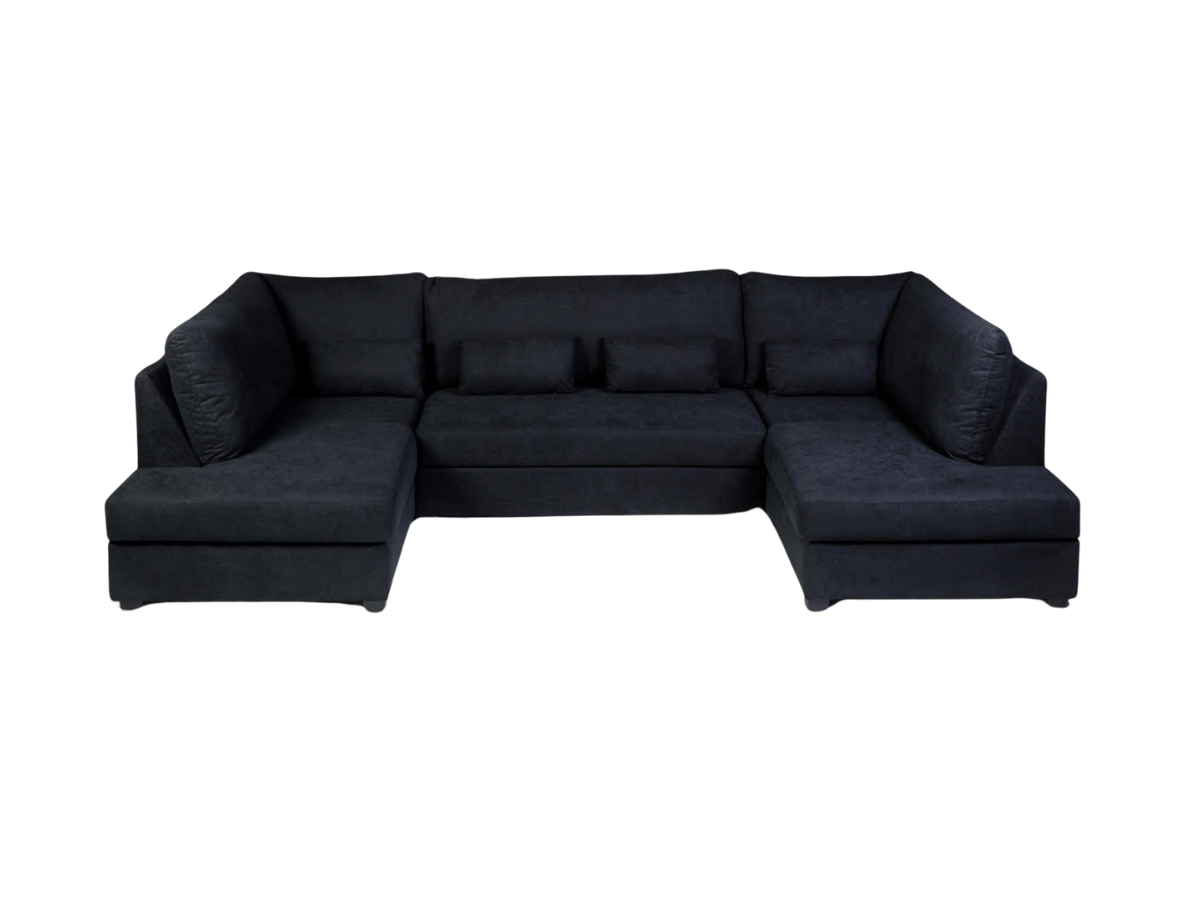 Deluxe Black U Shape Sofa Bed With Storage Kensington Fabric | SofaSaleHub UK
