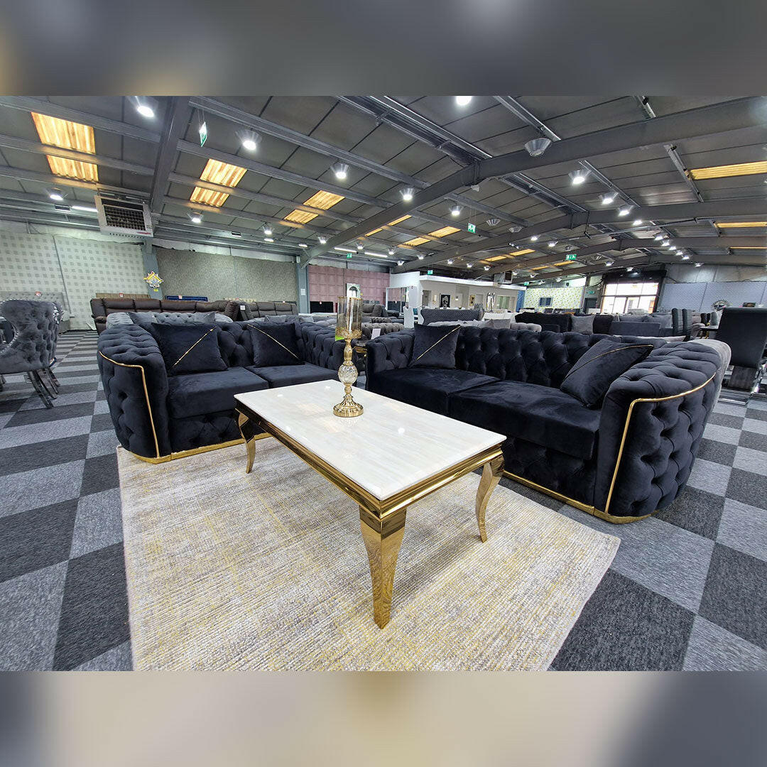 TORONTO CHESTERFIELD SOFA 3+2 BLACK & GOLD