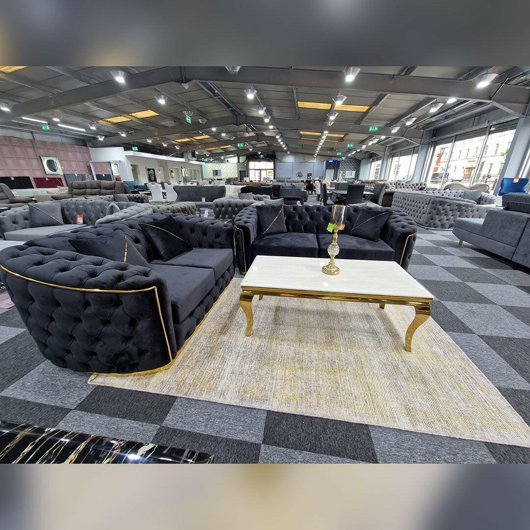 TORONTO CHESTERFIELD SOFA 3+2 BLACK & GOLD