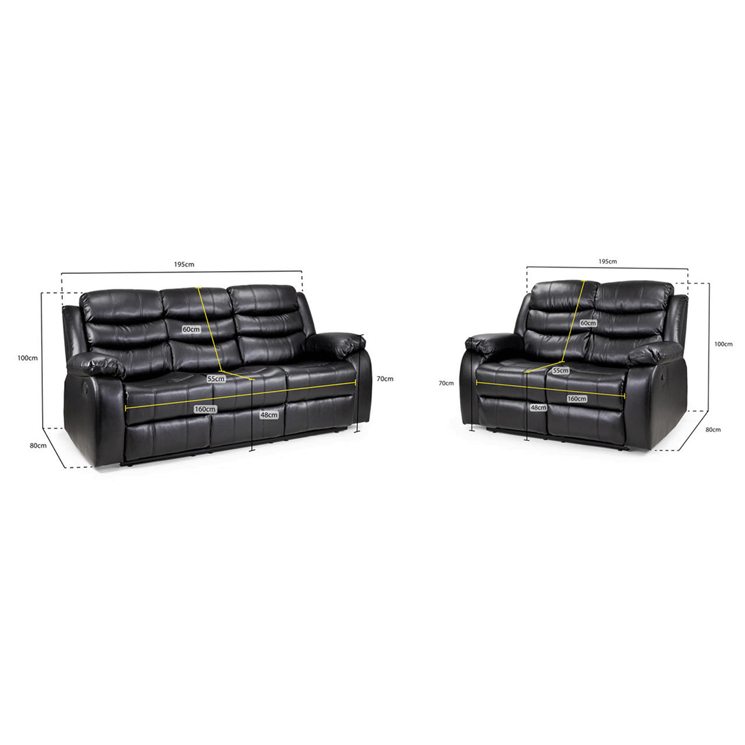 ROMA LEATHER RECLINER SOFA WITH CUPHOLDERS - 3+2 SEATER SOFA