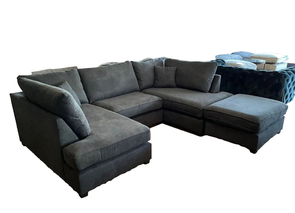 Dark gray U shape cinema sectional sofa UK with plush cushions and spacious seating