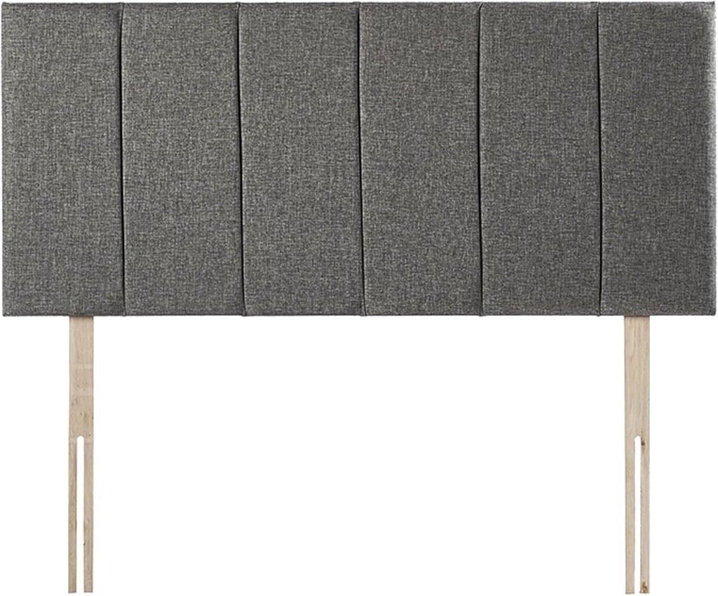 Furnish UK divan bed with panel headboard in gray upholstered fabric with wooden legs