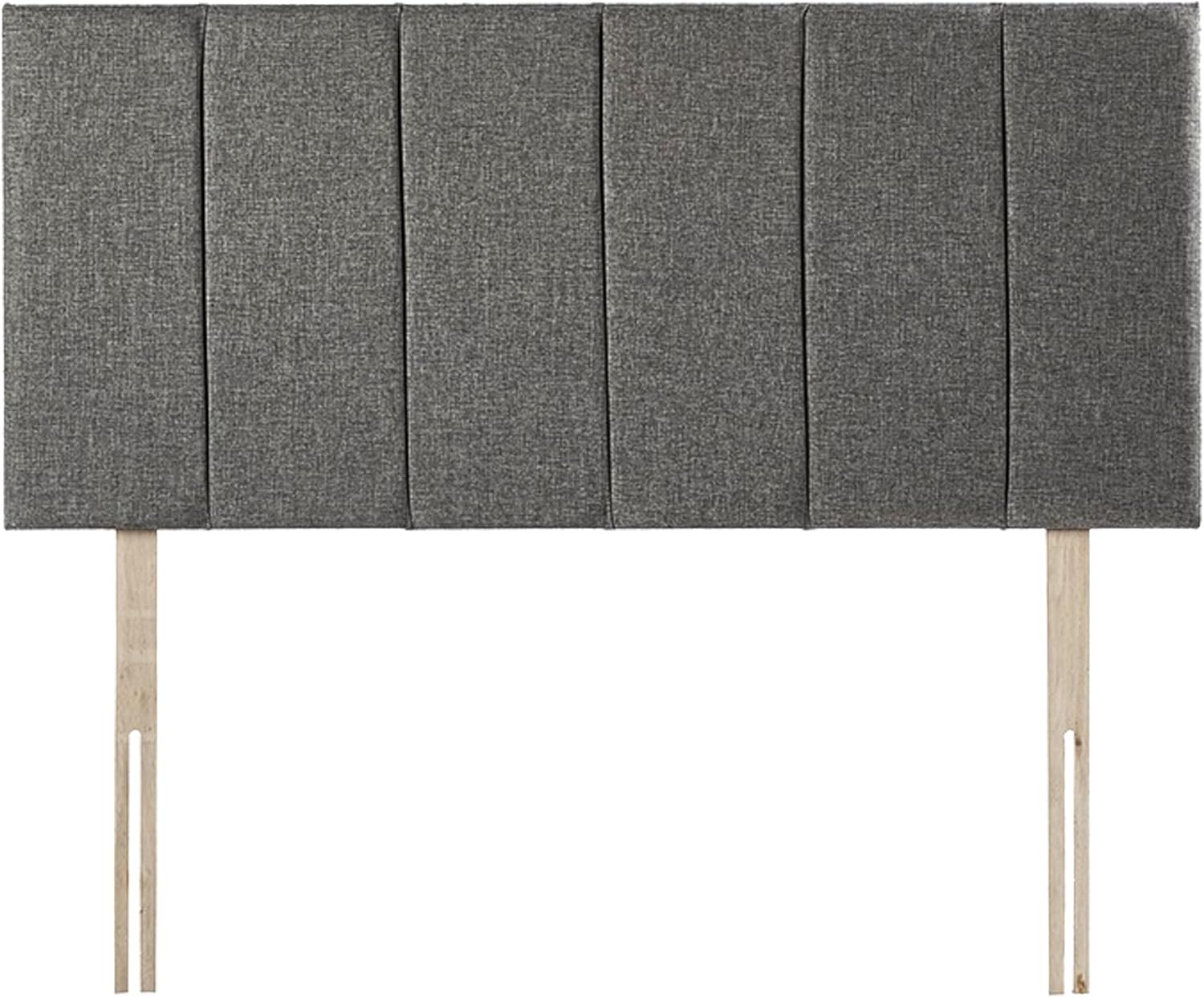 Furnish UK divan bed with panel headboard in gray upholstered fabric with wooden legs