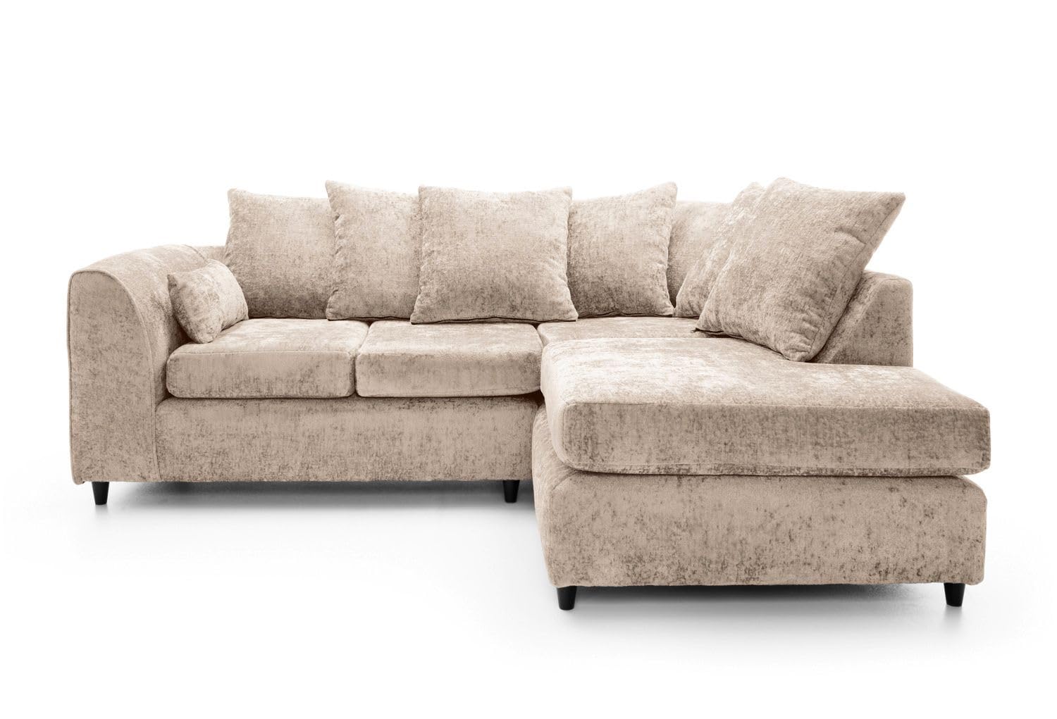 Dylan chenille corner sofa by Furnish UK in beige with soft cushions and modern design