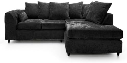 Furnish UK Dylan chenille corner sofa in black with plush cushions and modern design