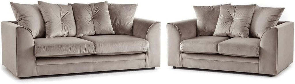 Furnish UK DYLAN velvet sofa for living room 3 plus 2 seating set in light gray with plush cushions