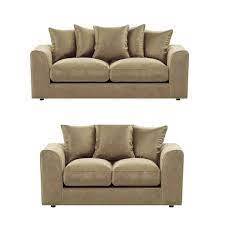 Furnish UK DYLAN velvet sofa for living room 3 plus 2 set in beige with plush cushions and modern design
