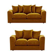 DYLAN velvet sofa for living room 3 plus 2 sofa set in mustard yellow by Furnish UK