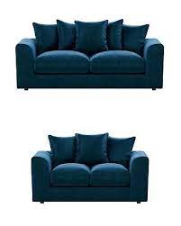 DYLAN velvet sofa for living room by Furnish UK 3 plus 2 sofa set in deep blue with plush cushions