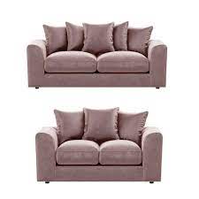 DYLAN velvet sofa for living room by Furnish UK shown as a 3 plus 2 sofa set in soft mauve