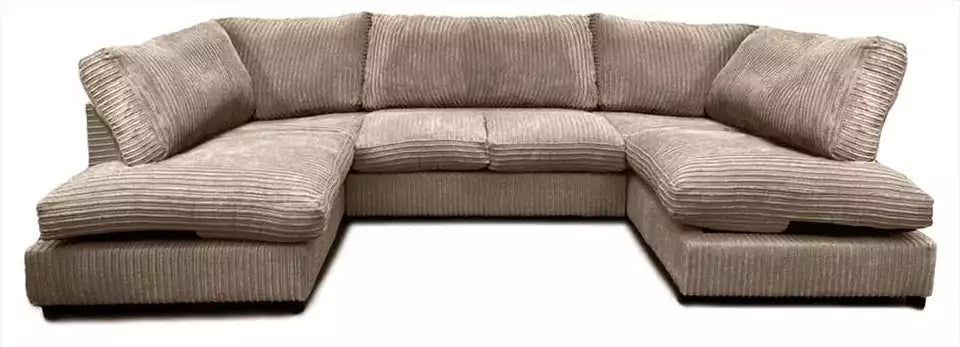 Furnish UK jumbo cord sectional sofa for living room in a large U shape design with soft textured fabric