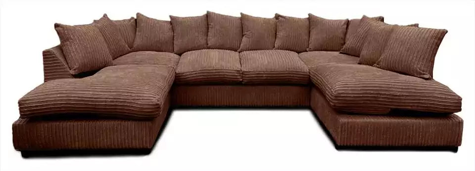 Furnish UK jumbo cord sectional sofa for living room in U shape with plush cushions and rich brown upholstery