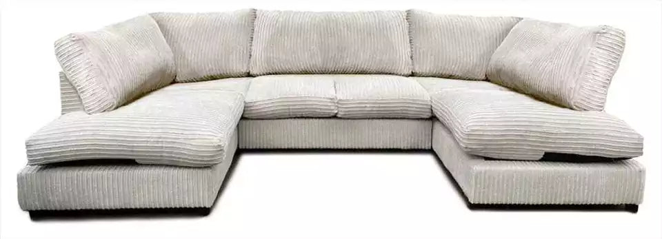 Jumbo cord sectional sofa for living room in light gray U shape design by Furnish UK