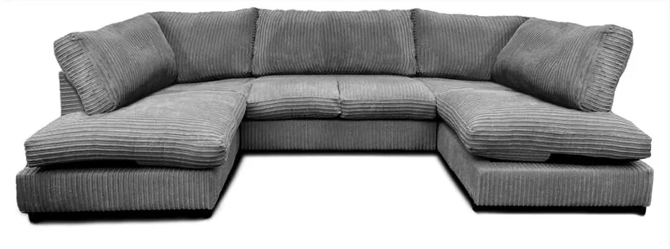 Furnish UK jumbo cord sectional sofa for living room in gray U shape design with plush cushions