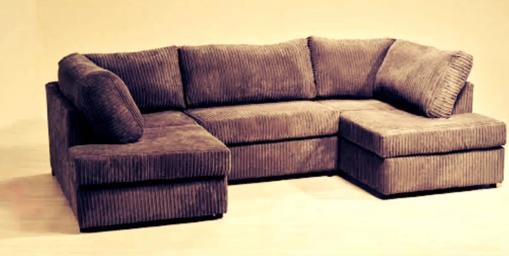 Furnish UK jumbo cord u shape sofa in brown with plush cushions and spacious seating