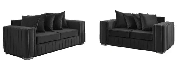 Black LAYLA sofa for living room with plush cushions and modern vertical stitching design