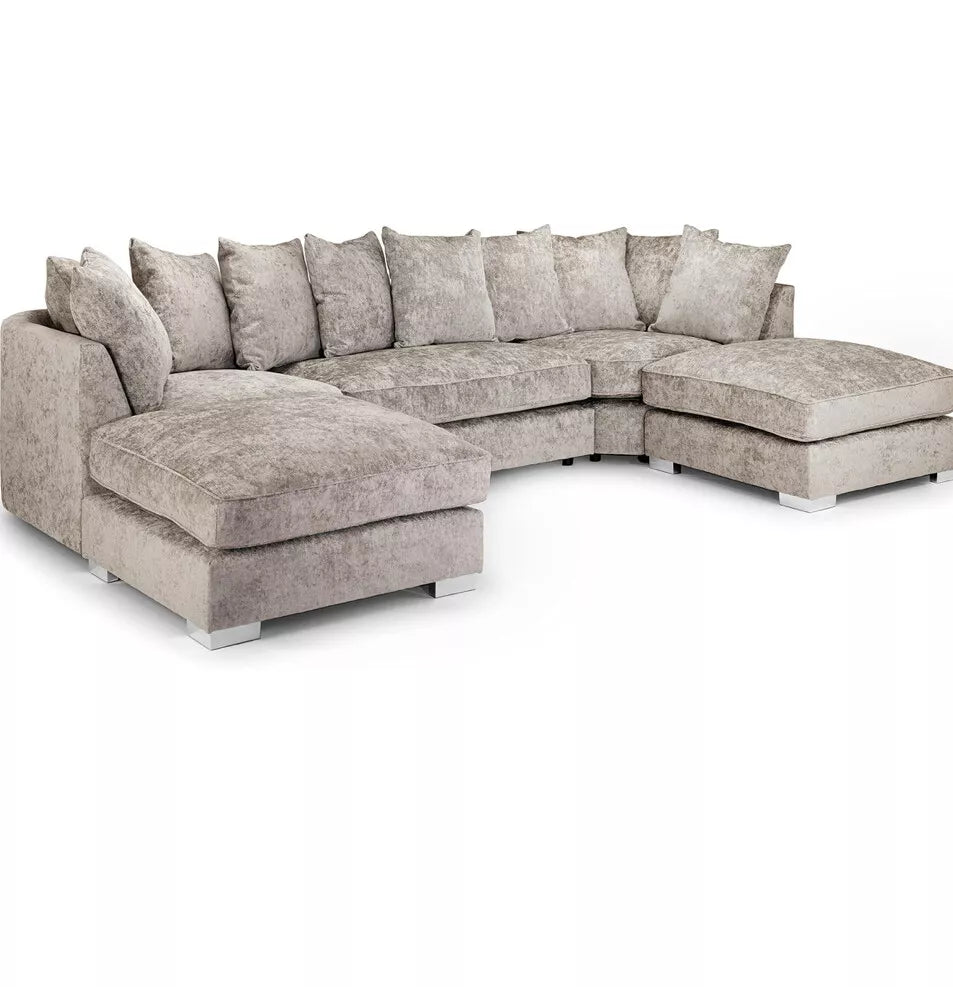 Furnish UK modern beige U shaped sofa with plush cushions and spacious seating for living room