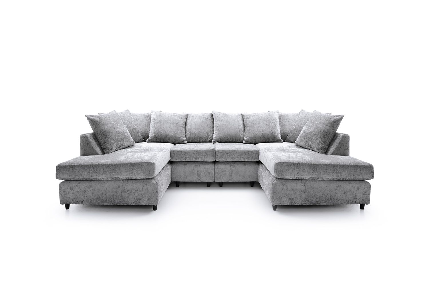 Furnish UK gray upholstered comfortable living room sofa set with chaise lounges and multiple cushions
