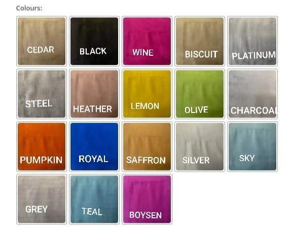 Fabric color options for Furnish UK modern L-shaped sofa including cedar black wine biscuit platinum and more