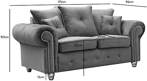 Olympia plush black couch by Furnish UK with cushioned seats and decorative silver stud detailing