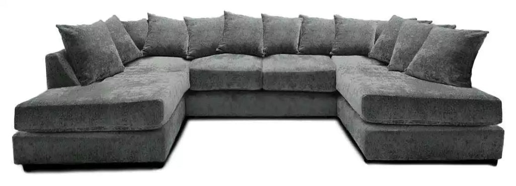 Furnish UK U shape chenille corner sofa in dark gray with plush cushions and spacious seating