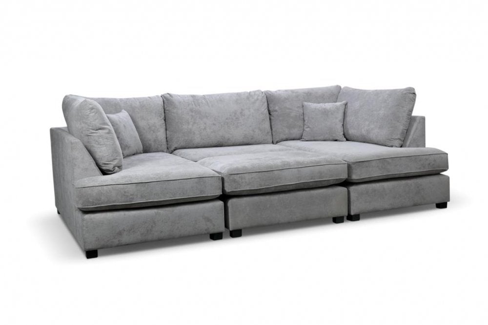 Furnish UK U shape fabric cinema sofa in light gray with plush cushions and spacious seating