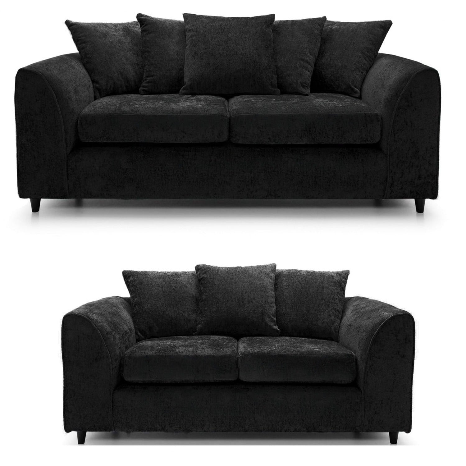 Furnish UK dylan 3 and 2 seater sofa bundle in black with plush cushions and rounded arms