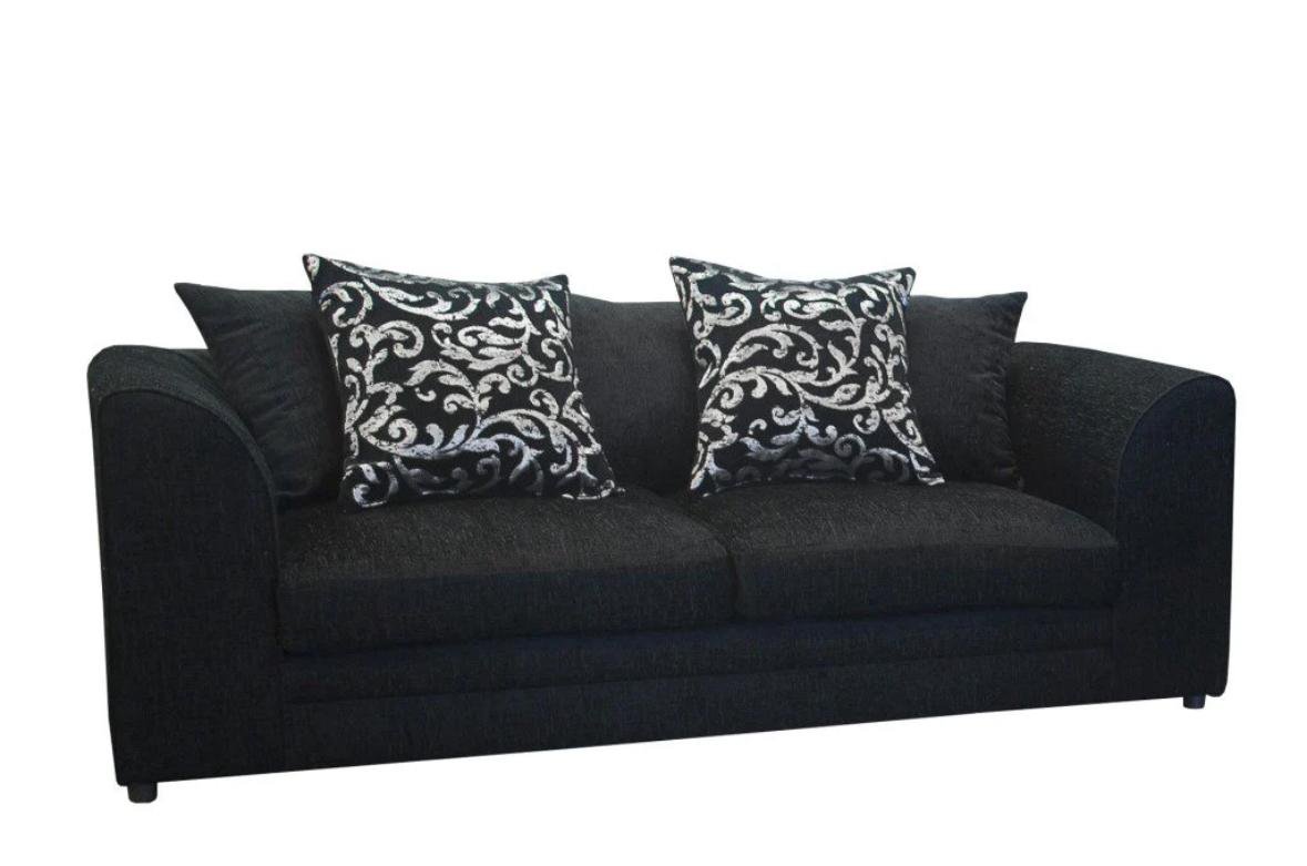 Dylan 3 and 2 seater sofa bundle in dark fabric with decorative patterned cushions from Furnish UK