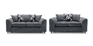 Dylan 3 and 2 seater sofa bundle in dark gray fabric with patterned cushions by Furnish UK