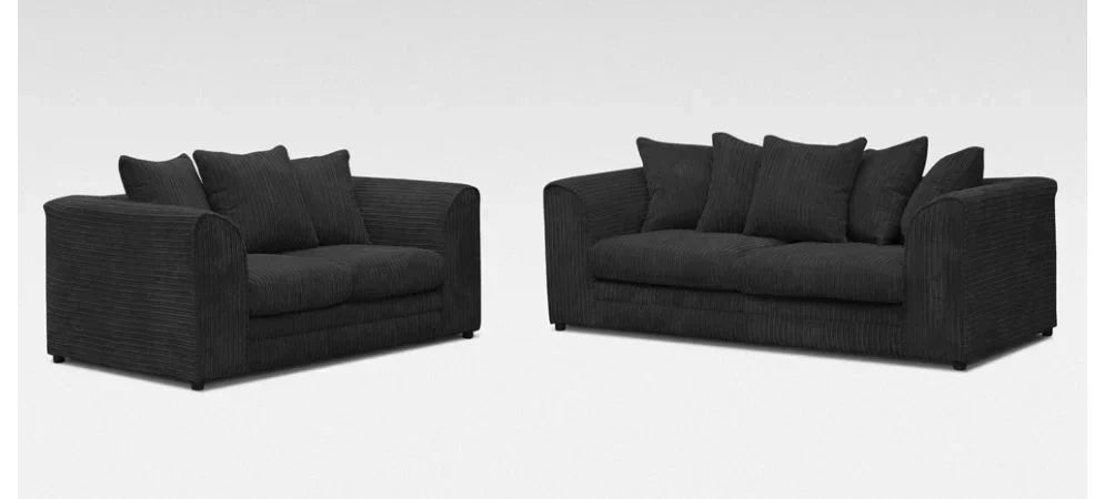 Furnish UK black 3 plus 2 sofa set featuring the DYLAN cord sofa for living room with plush cushions