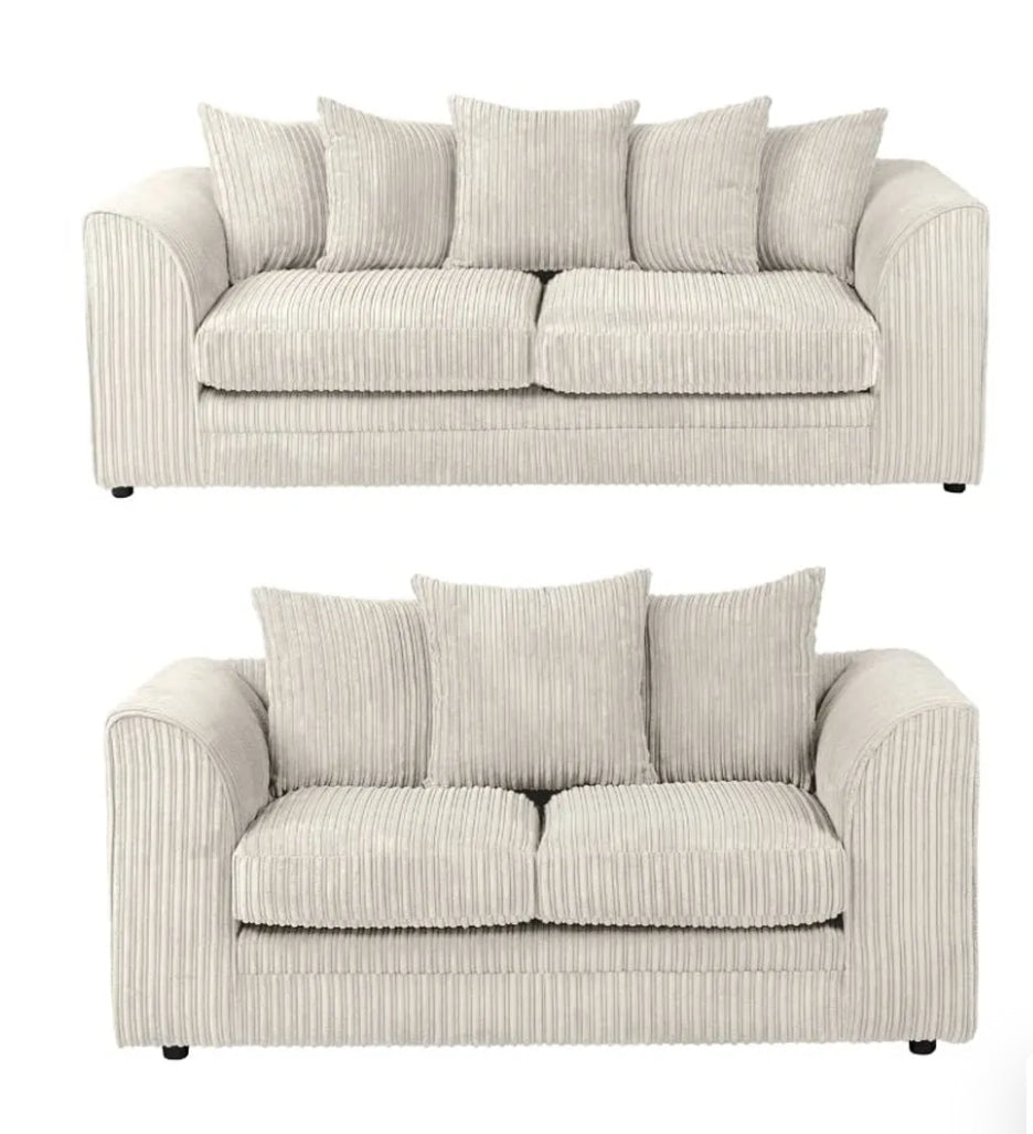 Furnish UK DYLAN cord sofa for living room 3 plus 2 set in light beige with soft cushions and cord upholstery