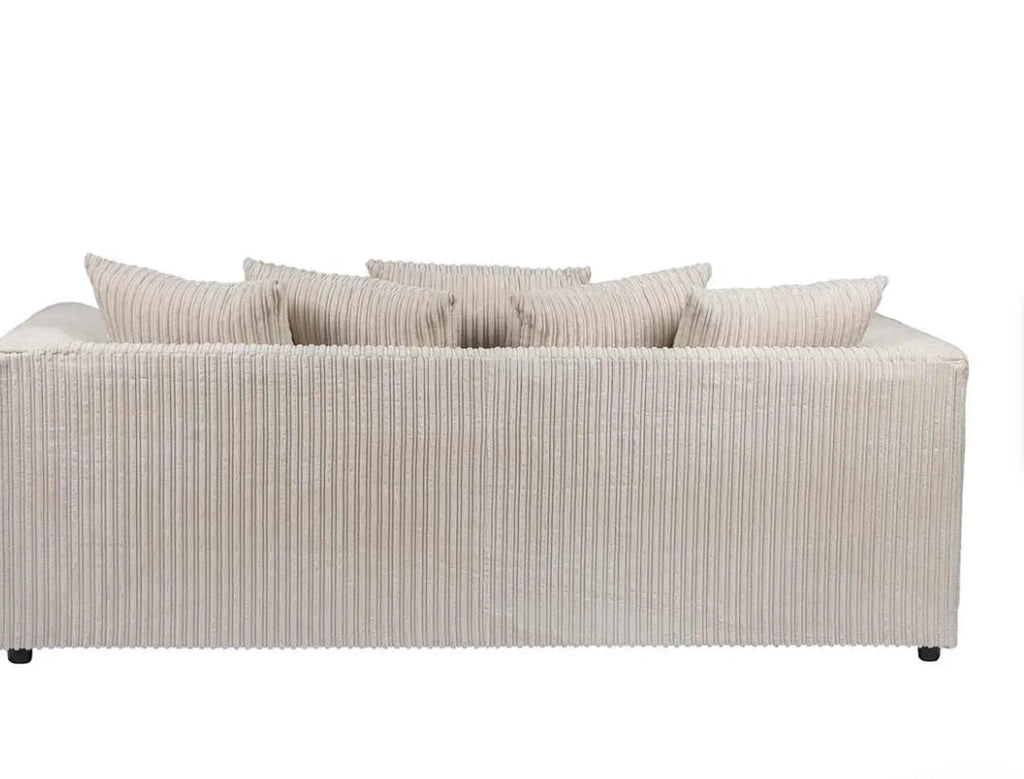 Back view of DYLAN cord sofa for living room 3 plus 2 set by Furnish UK in light beige cord fabric