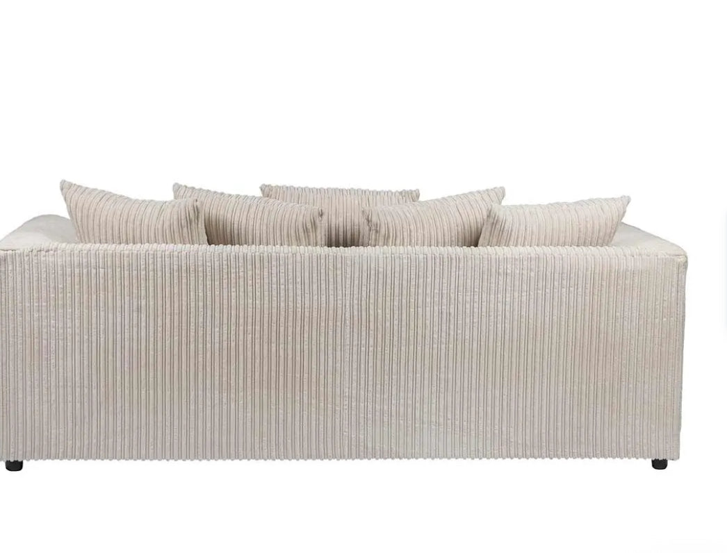 Back view of DYLAN cord sofa for living room 3 plus 2 set by Furnish UK in light beige cord fabric