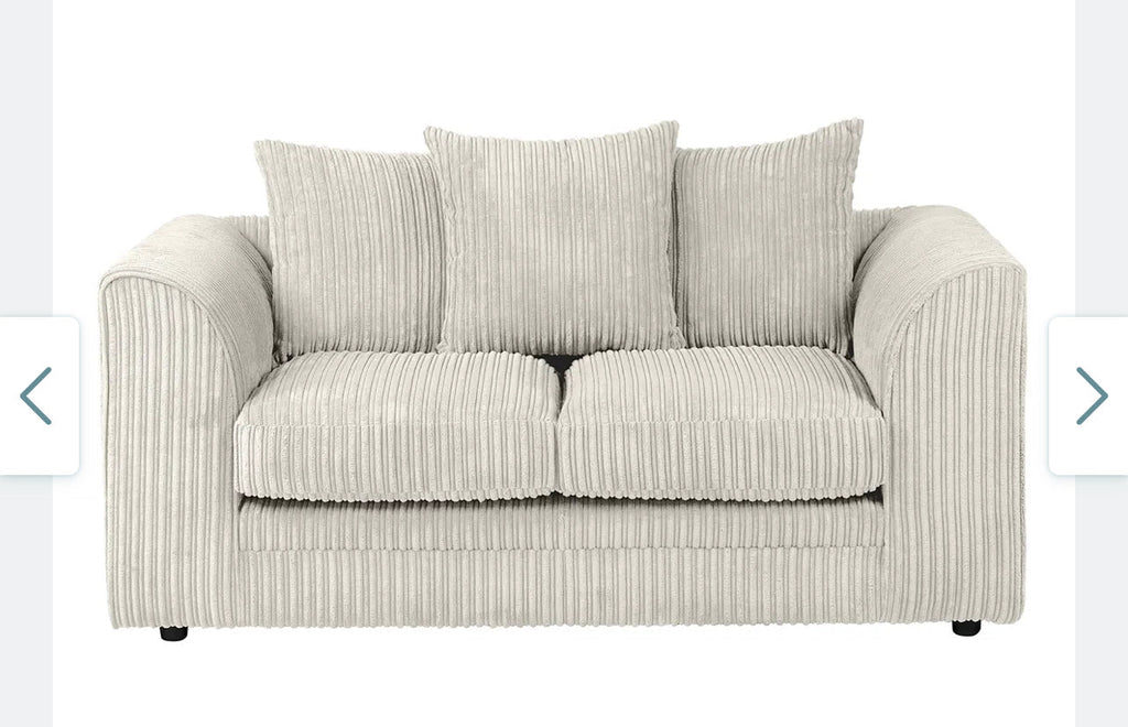Furnish UK DYLAN cord sofa for living room cream 3 seat couch with soft cord fabric and three cushions