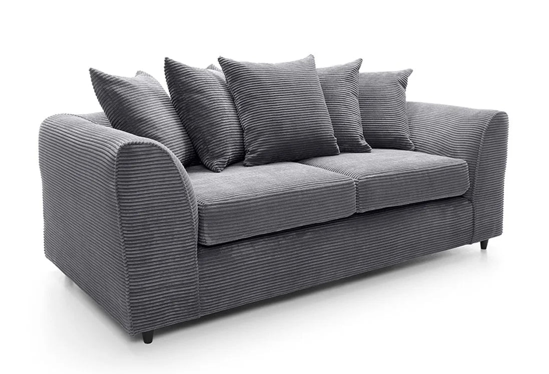 DYLAN cord sofa for living room by Furnish UK in gray cord fabric with plush cushions and modern design