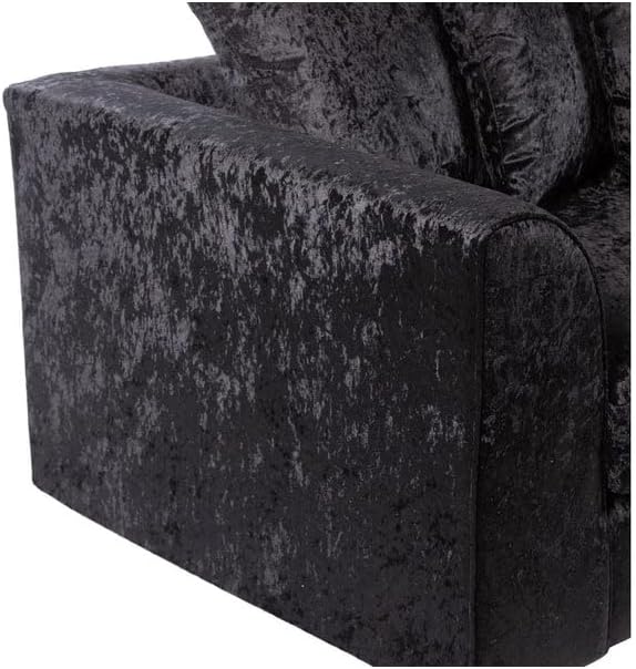 Close-up of armrest on dylan crushed velvet 3 plus 2 seater sofa set in black by Furnish UK