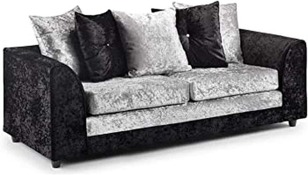 Dylan crushed velvet 3 plus 2 seater sofa set in black and silver with plush cushions by Furnish UK