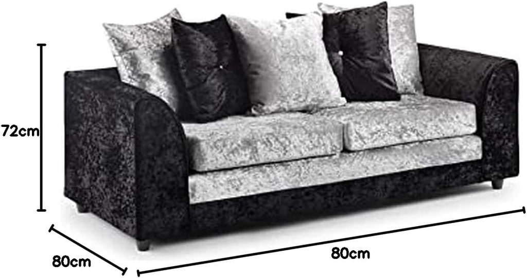 Furnish UK Dylan crushed velvet 3 plus 2 seater sofa set in black and silver with cushions