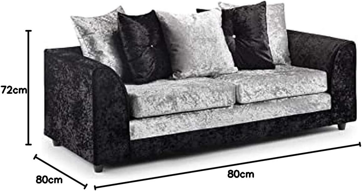 Furnish UK Dylan crushed velvet 3 plus 2 seater sofa set in black and silver with cushions