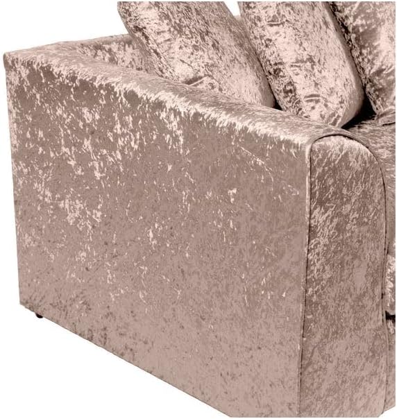 Close-up view of dylan crushed velvet 3 plus 2 seater sofa set armrest in soft beige fabric by Furnish UK