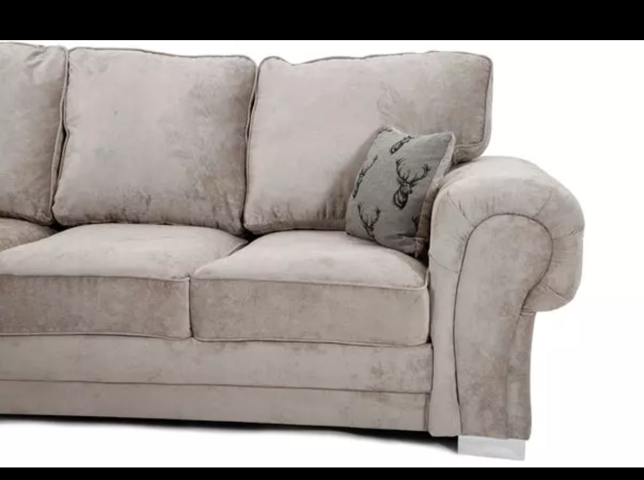 Furnish UK Verona corner sofa in light gray with plush cushions and rolled armrest