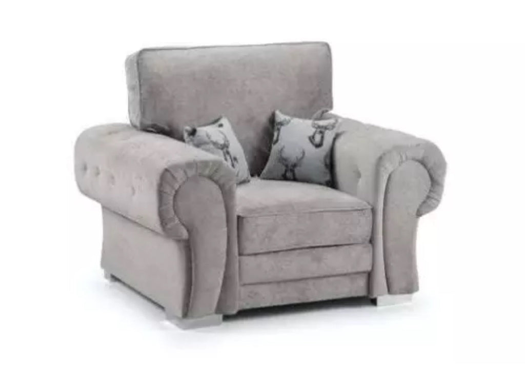 Furnish UK Verona corner sofa single gray armchair with plush cushions and decorative pillows